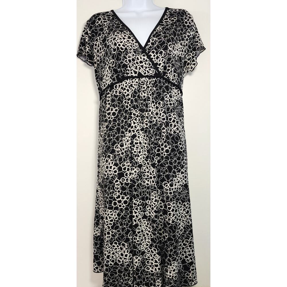 Blooming Rose Maternity Black White Circle Print Empire Waist Dress L